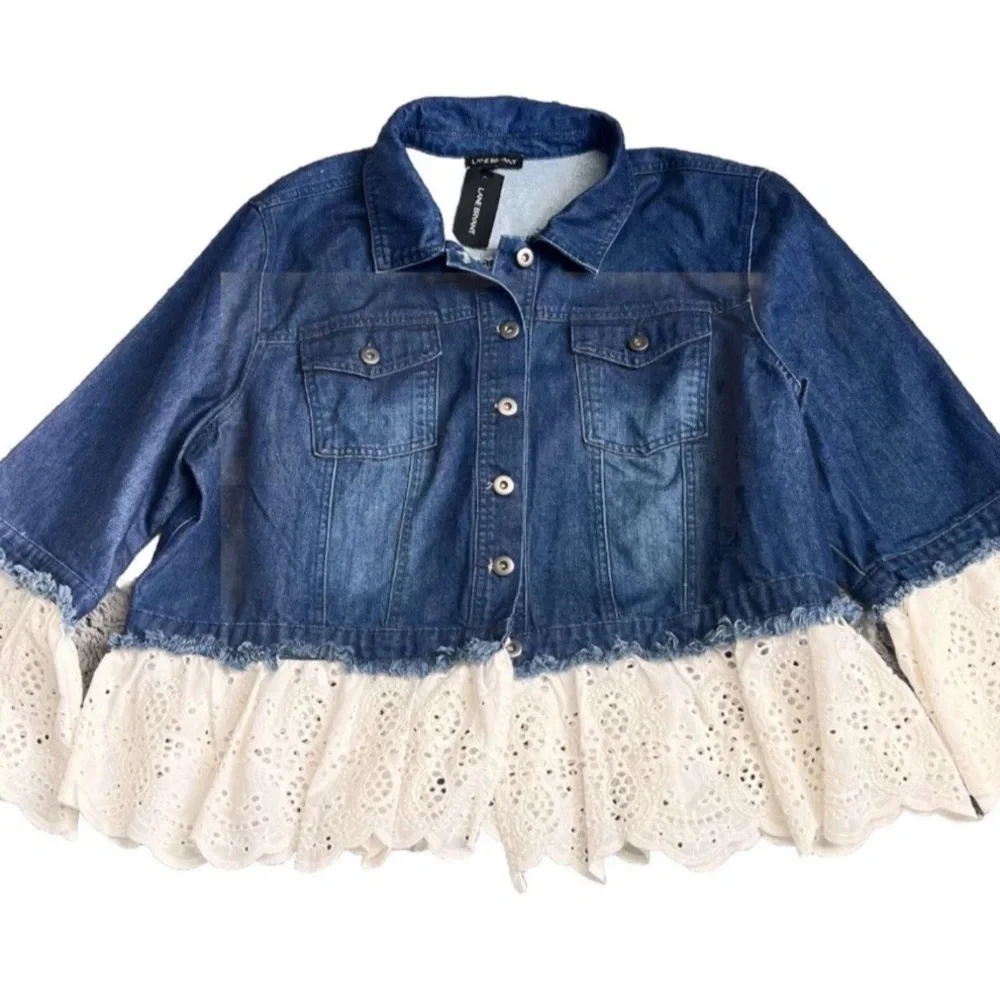 Lane Bryant Sz 18 Denim Eyelet Jacket New With Tags - Picture 1 of 3